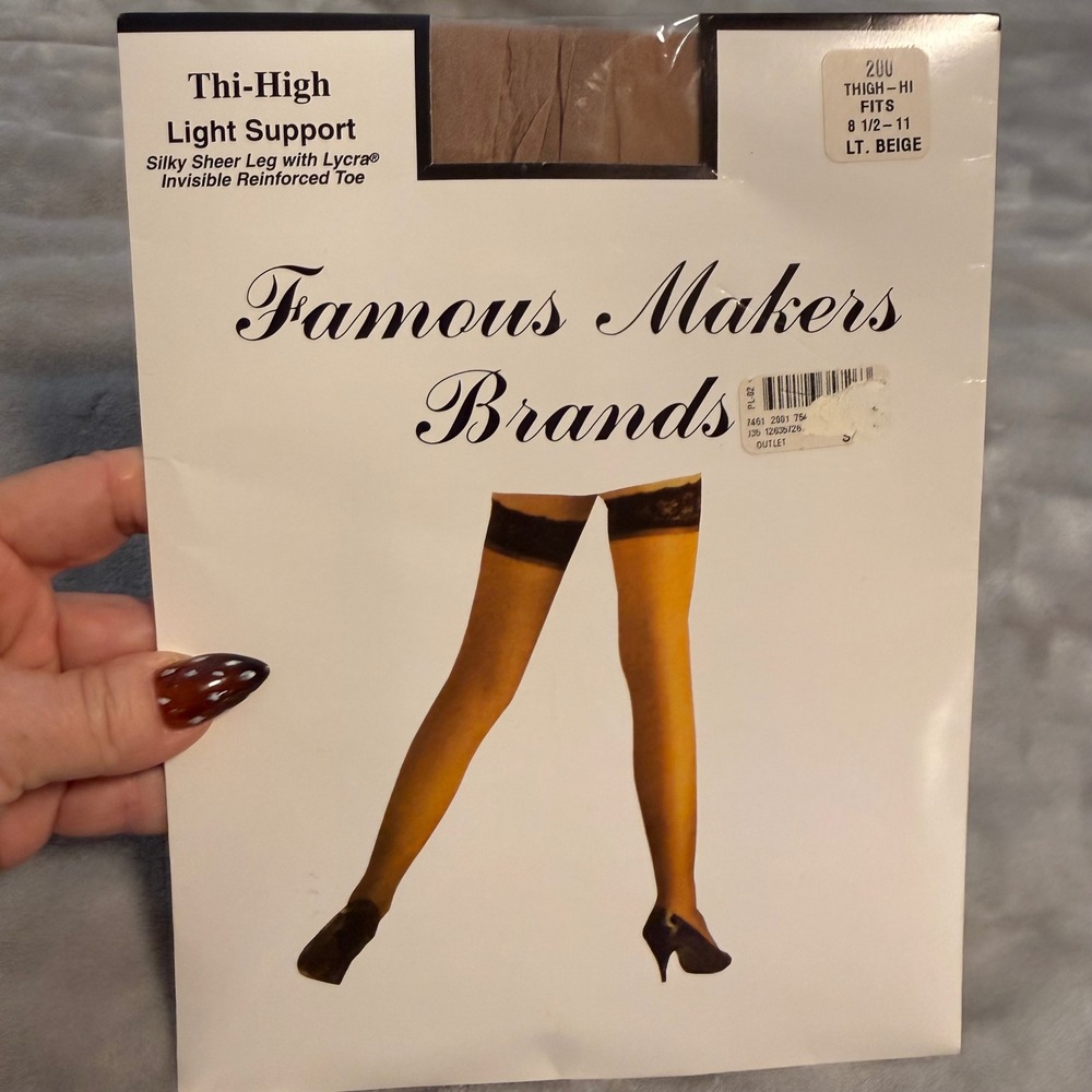 Famous Makers Brands Thigh High Stockings Light Beige 8.5-11 Sheer Lycra